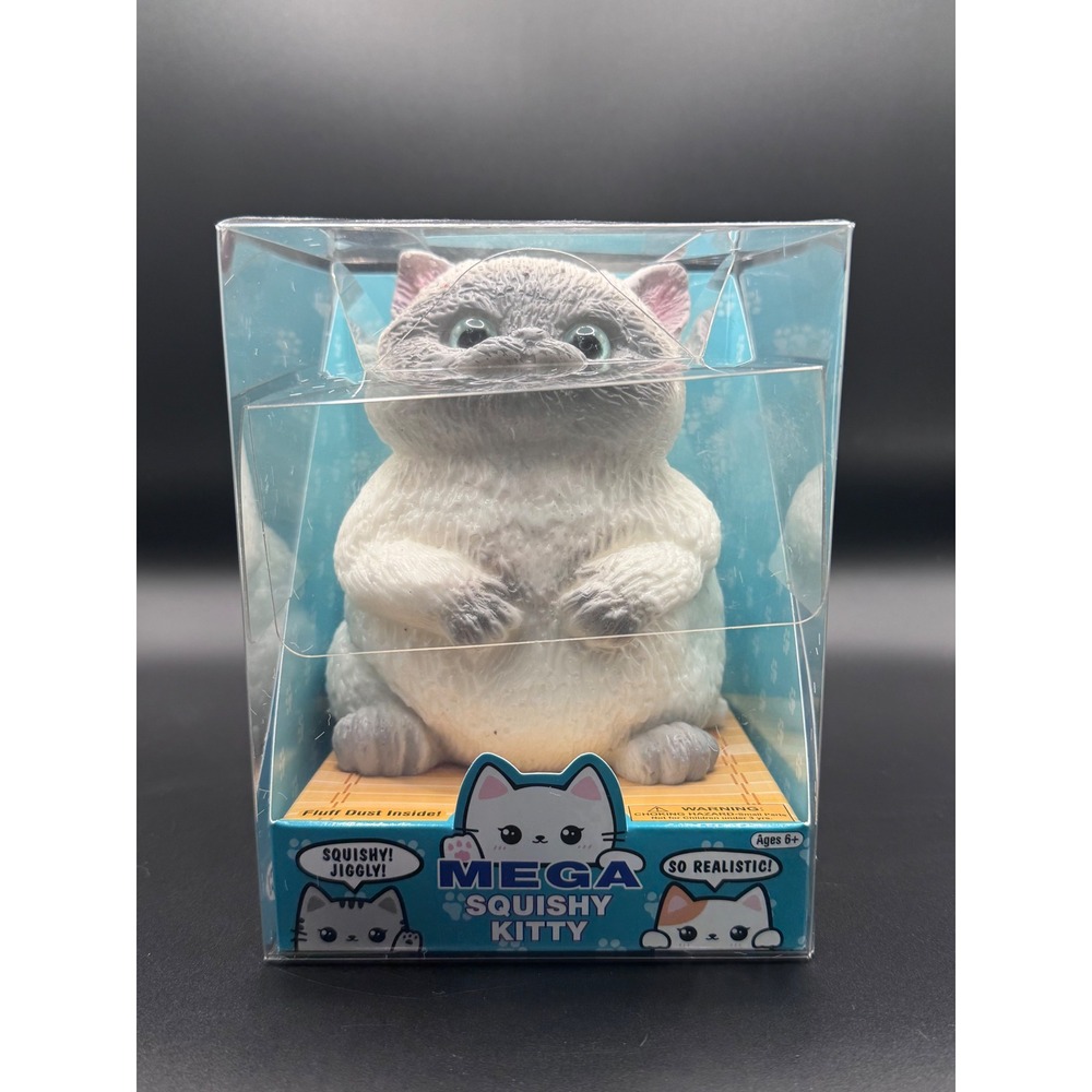 Zorbitz Mega Squishy Kitty Realistic Jiggly Sensory Toy White Grey Cat New